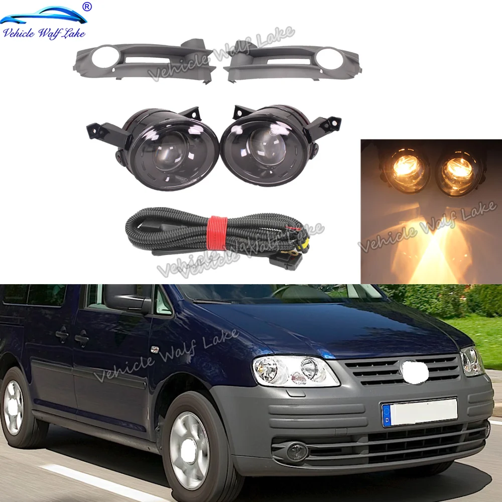 

For VW Caddy 2004 2005 2006 2007 2008 2009 2010 Car-styling Front Halogen Convex Lens Fog Lamp Light + Wire Harness +Grille