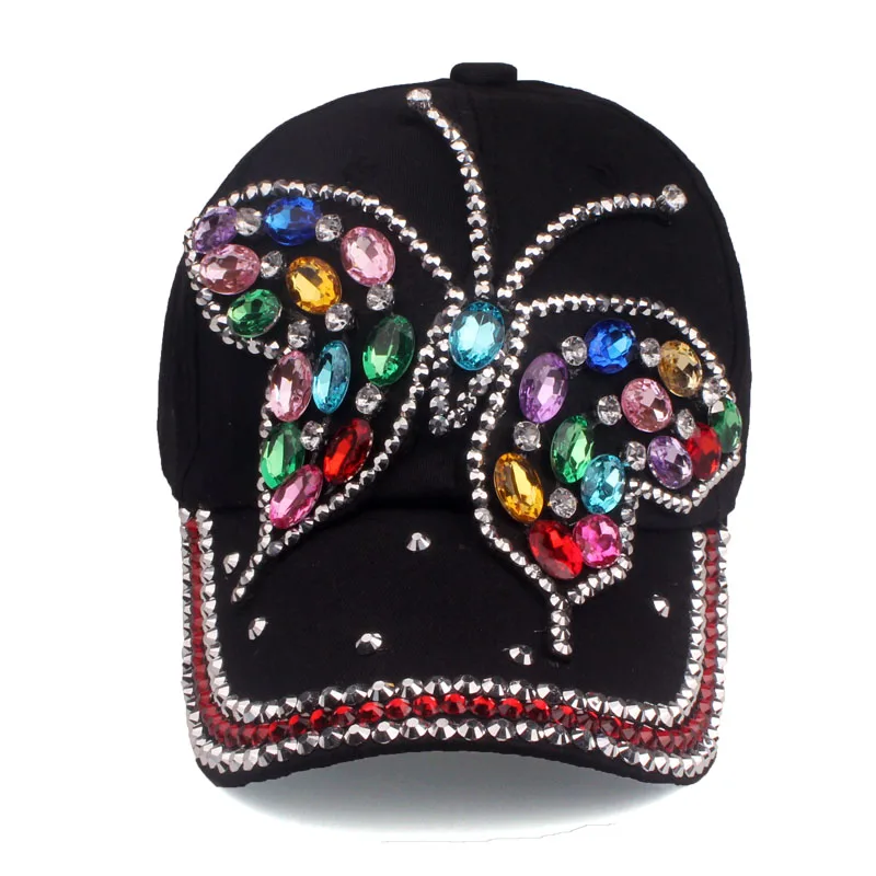 [YARBUU] New Fashion Luxury Rhinestone Woman Baseball Cap Butterfly Pattern Gorras Female Glass Diamonds Hip Hop Hat