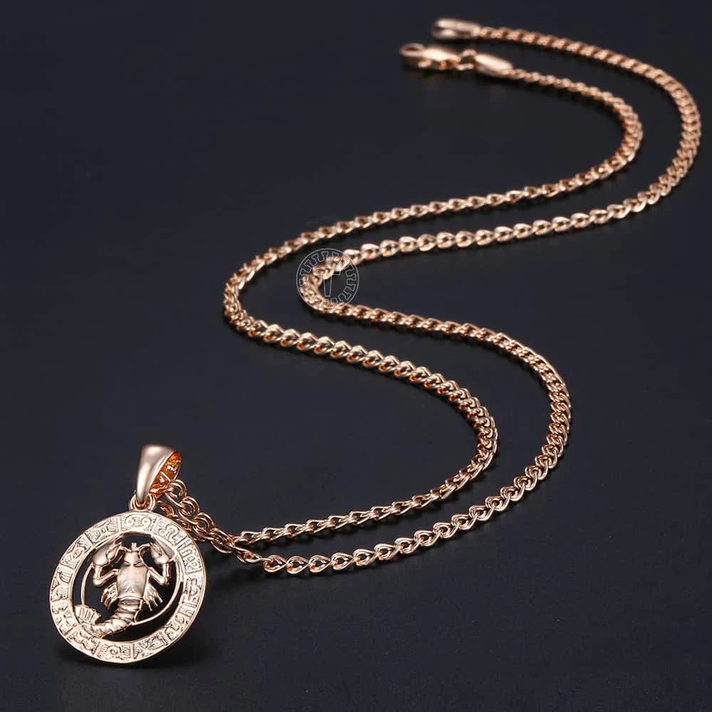 Constellations Pendants Cancer Zodiac Sign Necklace 585 Rose Gold Color Pendant Necklace Male Fashion Jewelry Gifts GP180