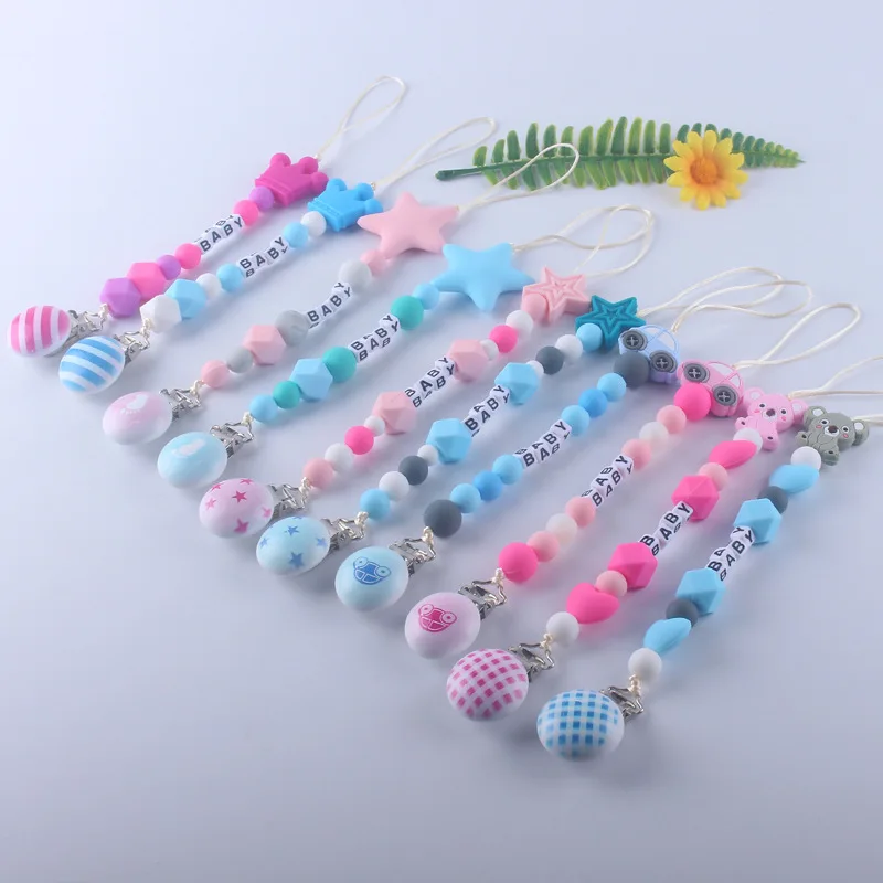 New Hot Sale Baby Teether Pacifier Chain Food Grade Silicone Beads Anti-drop Chain Multi-Styles Baby Pacifier Chain Clips