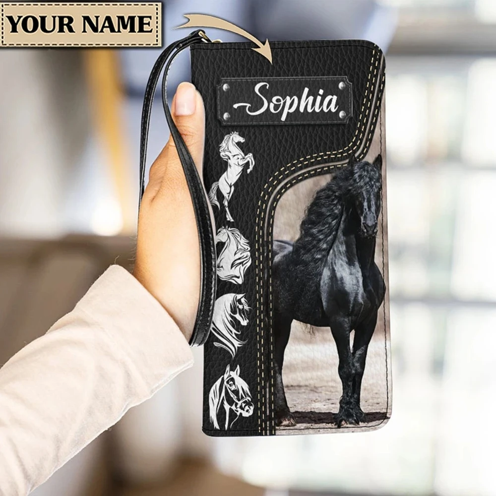 

Black Women's Long Wallet Horse 3D Print Coin Purse Long Card Holder Wallets Female Pu Leather Clutch Money Bag Pu Leather Pouch