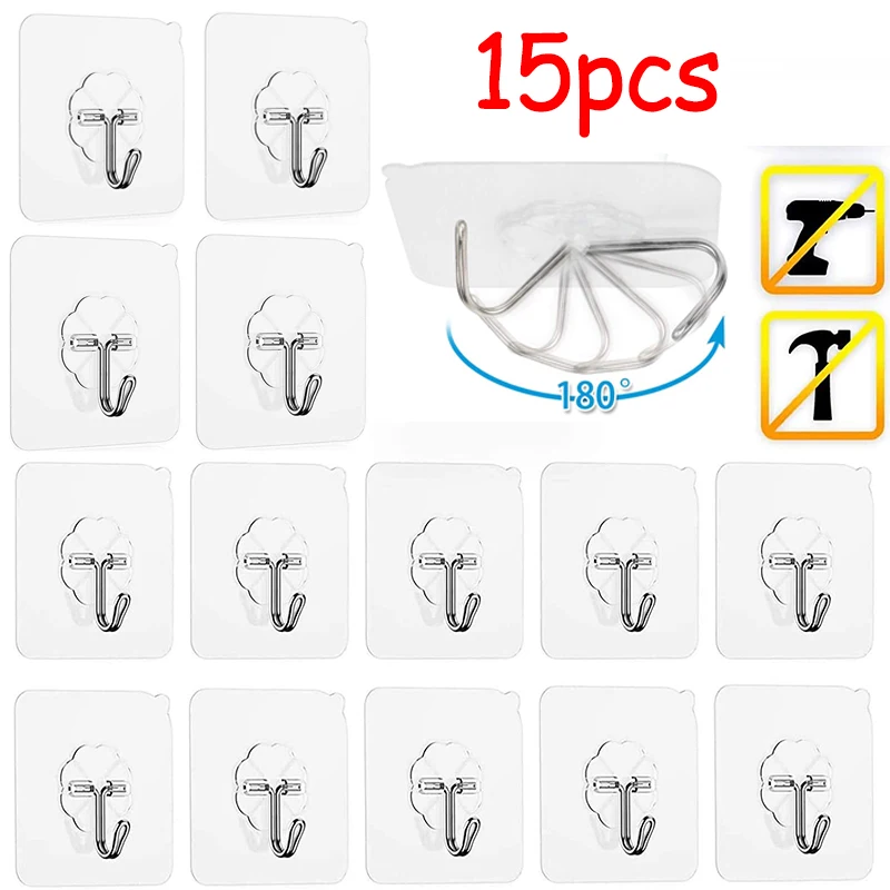 Transparent Strong Self Adhesive Door Wall Hangers Hooks Suction Heavy Load Rack Cup Sucker for Kitchen Bathroom 10/15pcs 6x6