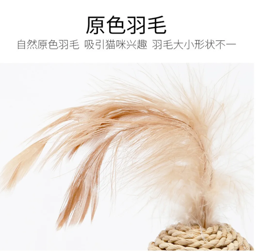 Pets Teaser Toy Kitten Woven Rattan Ball Cat Toy with Wicker Bells,Wooden Rod Feather Tumbler Ball Interactive Cat Toys