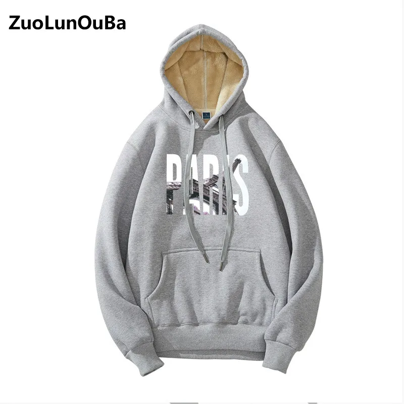 Zuolunouba 2020 Winter Lamb Plush Man Hoodie Cartoon Printing Casual Loose Plus Velvet Thickening Comfortable Warm Boys Pullover