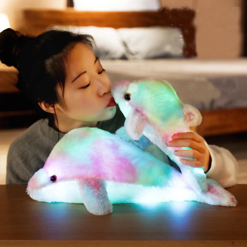 30/45cm New Styles Creative Light Up LED Dolphin Stuffed Animals Plush Toy Colorful Glowing Christmas Gift Pillow