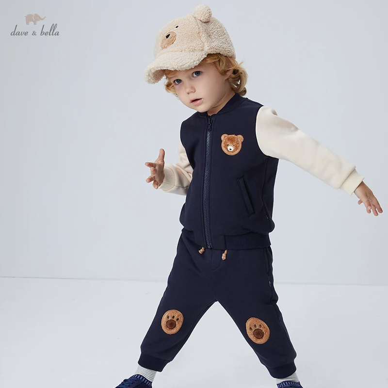 DBS19534 dave bella winter baby boys fashion cartoon patchwork clothing sets kids boy casual sets children 2pcs suit