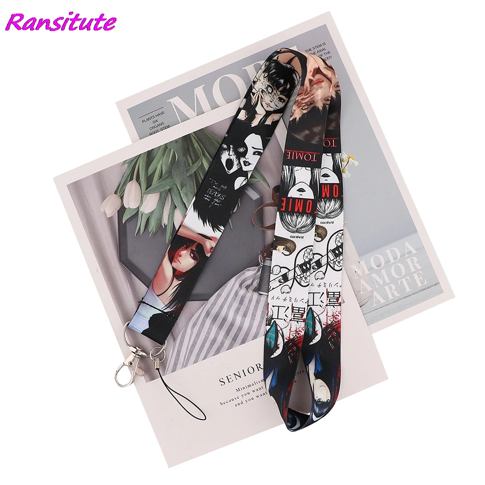 Ransitute R2130 Horror Figure Girl Tomie Lanyard Badge ID Lanyards Mobile Phone Rope Key Lanyard Neck Straps Halloween Gifts