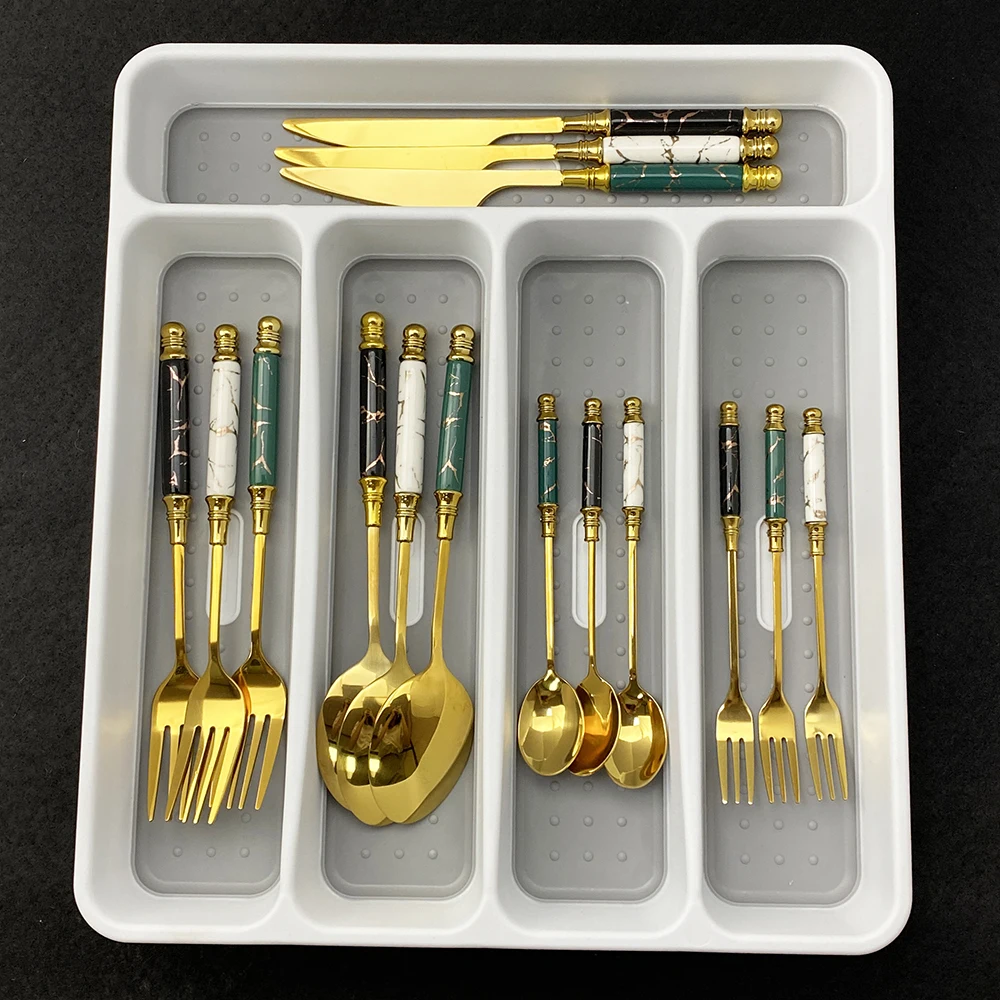 20Pcs/Set Black Gold Cutlery Set Stainless Steel Dinnerware Silverware Flatware Set Dinner Colorful Knife Fork Spoon Tableware