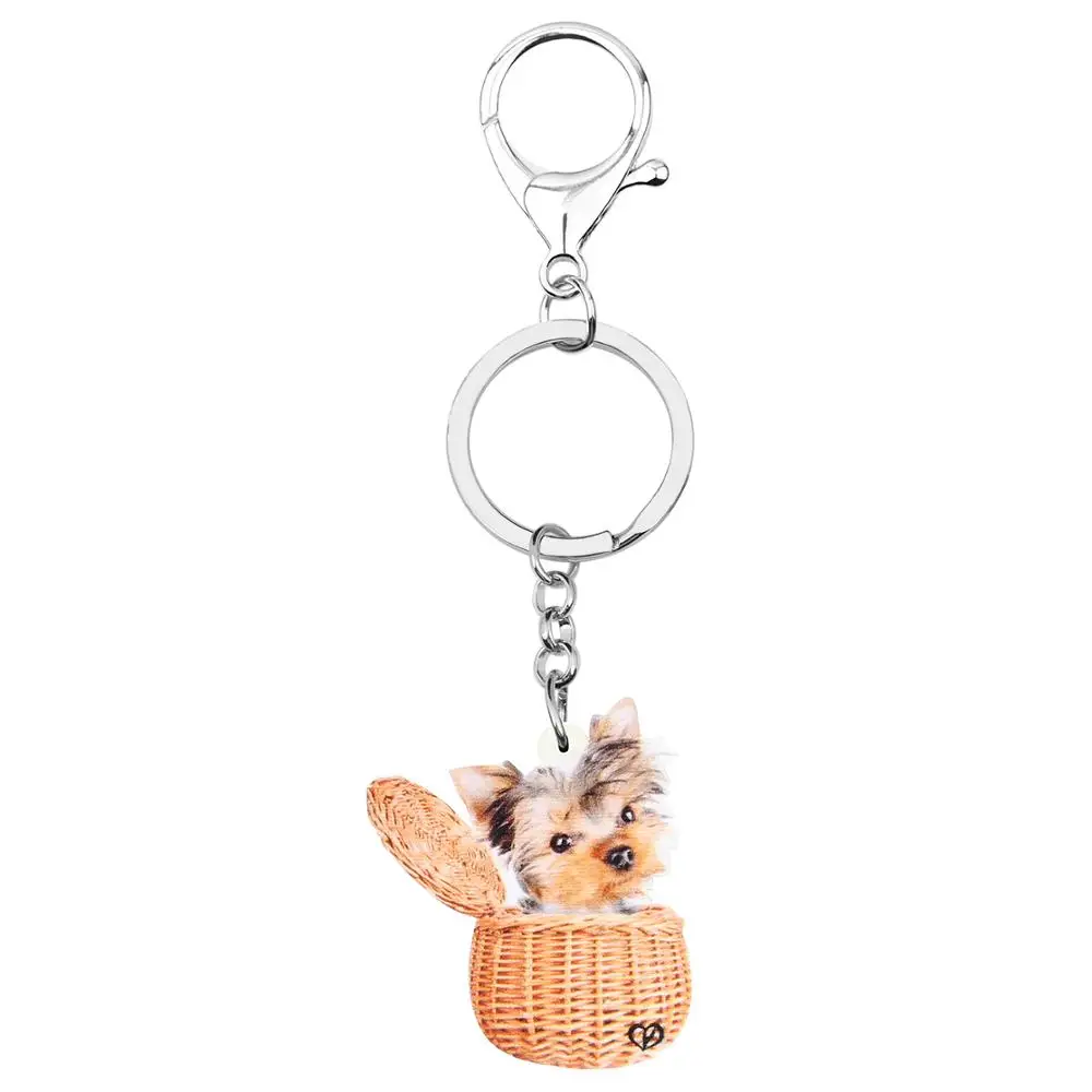 Bonsny Acrylic Brown Cute Yorkshire Dog Keychains Key Ring Pet Animal Key Chain Jewelry For Women Kids Girls Gift Car Accessory