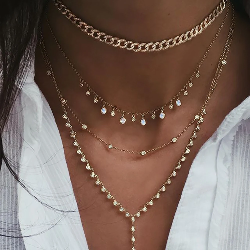 Neue Vintage Kristall Geometrie Stern Mond Schloss Halskette Für Frauen 2020 Boho Multi-level Anhänger Halsketten Colliers Schmuck geschenk – Detail 8