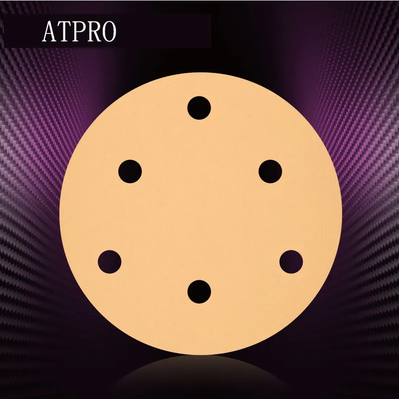 

50Pcs 5 Inch 6Hole 125MM Aluminium Oxide 60 to 600 Grits Hook and Loop Gold Sandpaper Sanding Disc for Metal & Automotive