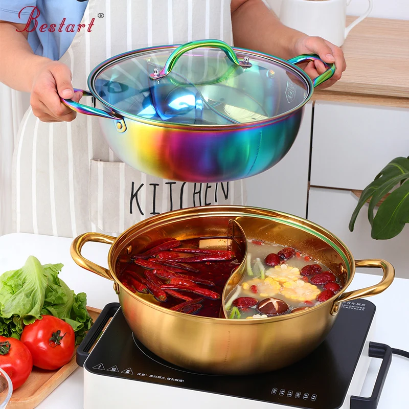 304 Stainless Steel Twin Divided Hot Pot Cooking Soup Pot Kitchen Utensils Single-Layer Compatible Soup Stock Pots Home Tools