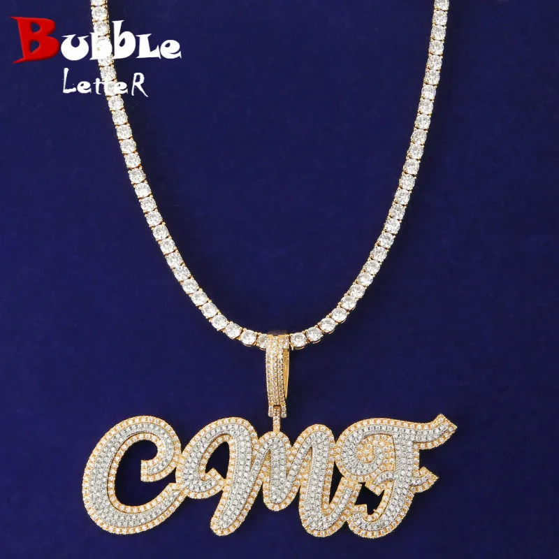 Bubble Letter Custom Name Necklace for Men Personalized Pendant Solid Back AAAA Cubic Zircon Hip Hop Fashion Jewelry Iced Out