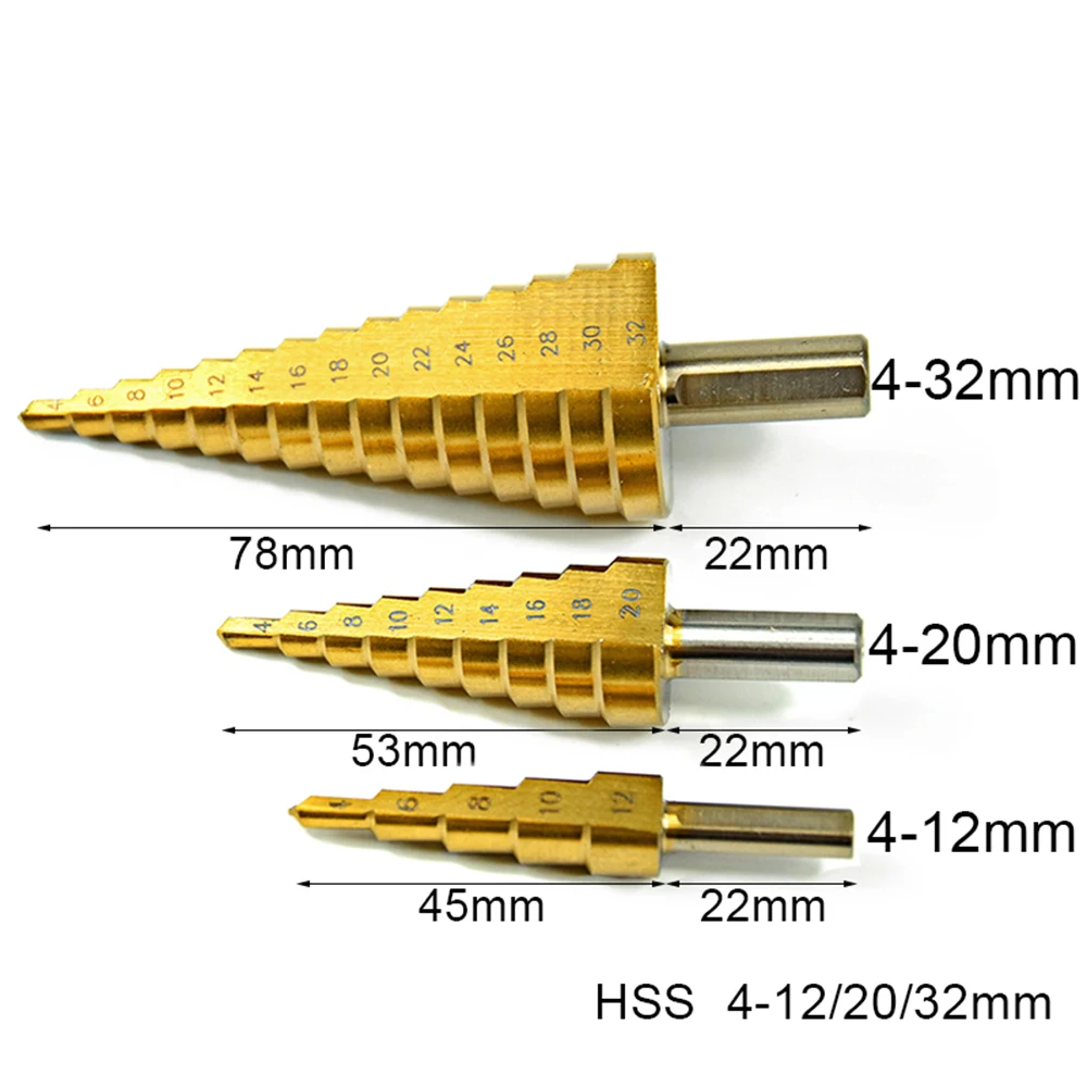 

3 Pcs Metric Spiral Flute The Hole Cutter Pagoda Shape 4-12 / 20 32mm Hss To Cone Drill Set Step Sharpen