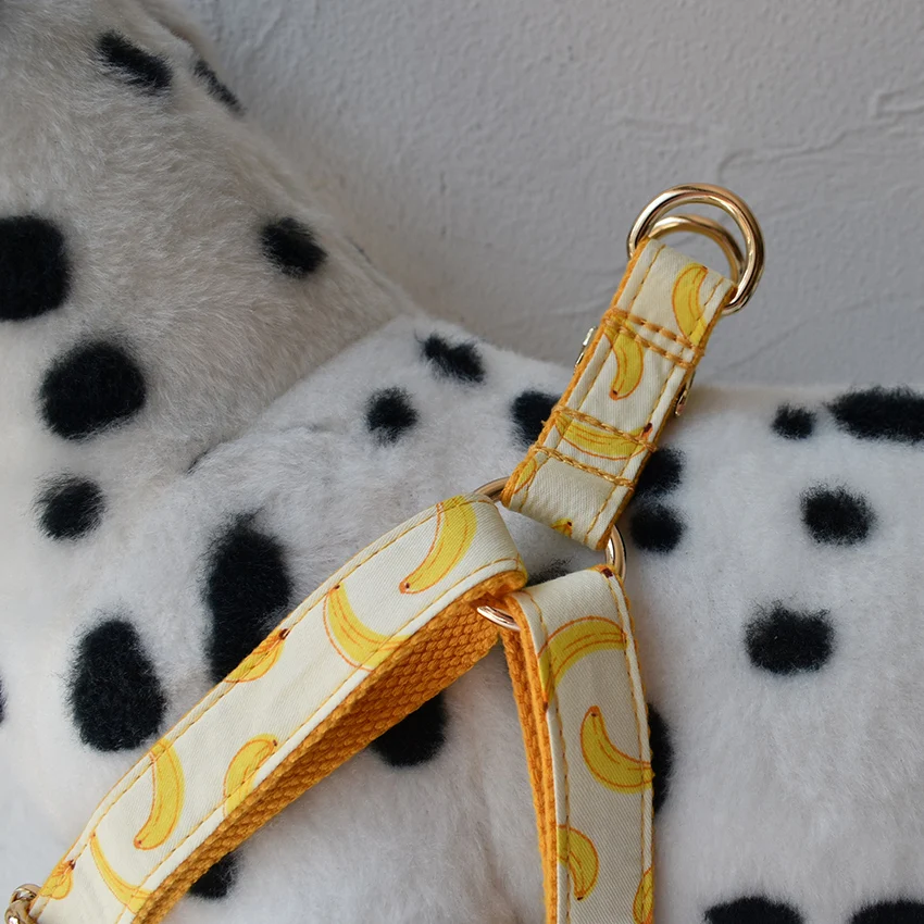 Banana printing Dog Harness Basic Dog Leash Adjustable Buckle Cotton Fabric for Large Small Dogs