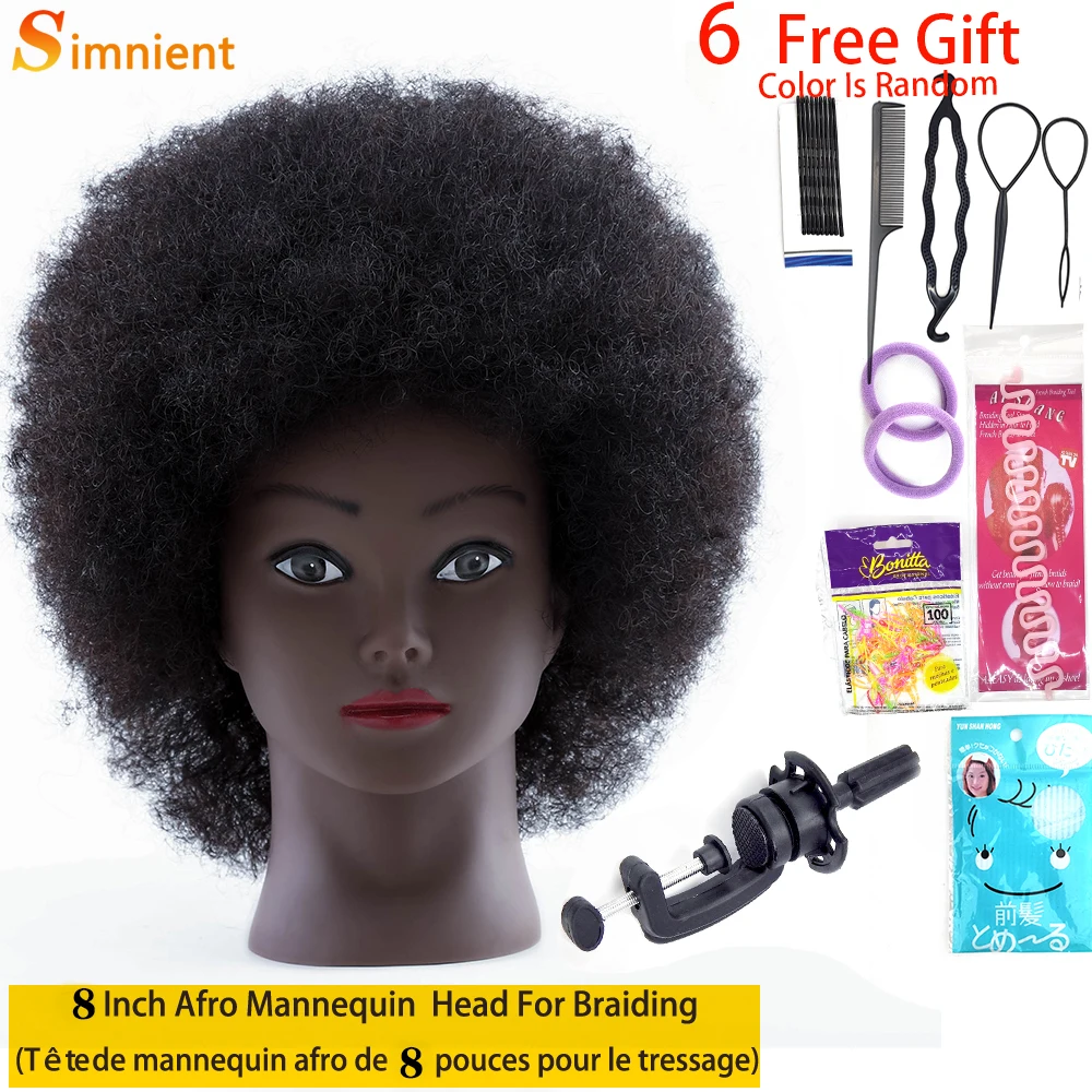 Afro Mannequin Heads With 100% Human Hair Hairdresser Training Head Manikin Cosmetology Doll Head For Practice Styling Braiding