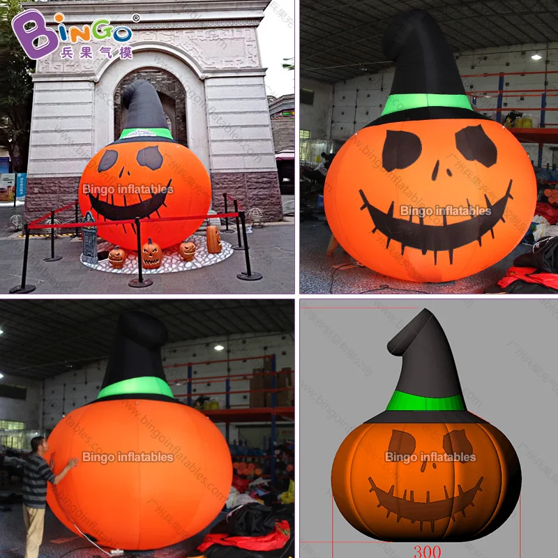 Halloween decoration 3 meters high inflatable lighting pumpkin with hat / pumpkin model balloons toys