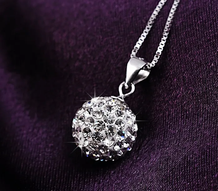 Promotion 925 sterling silver necklace female short design 10mm/12mm Rhinestone ball chain elegant anti-allergic drop shipping