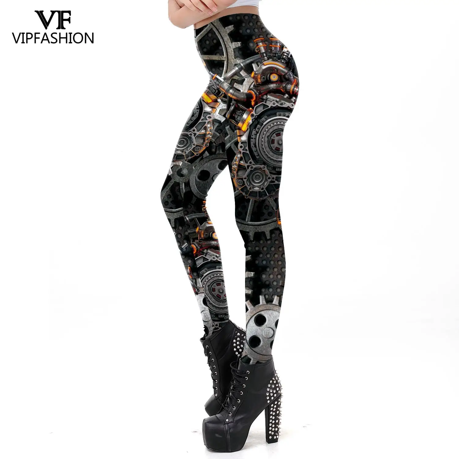 VIP FASHION Women Leggings Punk 3D Print Mid-Waist Pants Summer Sexy Skinny Tights Girl Casual Trousers Elastic Cosplay Leggings