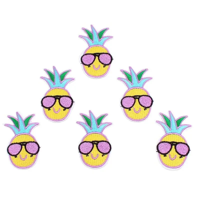 10pcs/lot Quality Funny Pineapple Patch Iron On Embroidered Cartoon Fruits Stickers Garment Repair Appliques DIY Coat Jean Badge