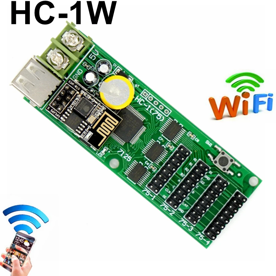 HC-1W USB Full Color LED Control Card Wifi Android APP Support Display Asynchronous Led Controller With 4*hub75b 512*48 Pixels