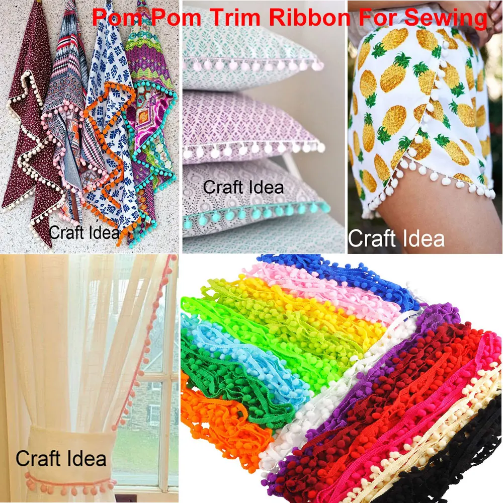 5Yards Pom Poms Fringe Ball Trim Sewing Ribbon Embroidered Lace Tassel Applique for Clothing Bedding Quilting Crafts Accessories