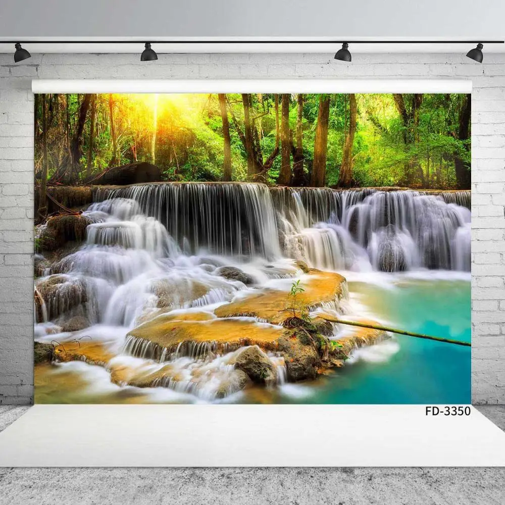 Fondo de vinilo para fotografía de niños, telón de fondo de tela de cascada, lago, sol, bosque, retrato de bebé, accesorios de fotografía