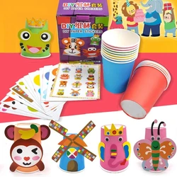 12pcs/set Kids Animals DIY handmade paper cups sticker material kit Children kindergarten school art craft Educational toys