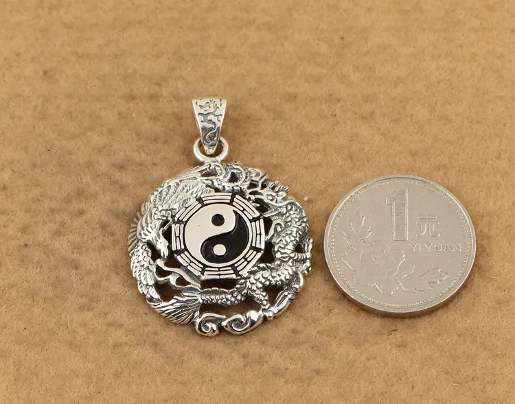 Handmade S925 Silver colour Dragon Pendant vintage thai silver colour dragon feng shui taichi symbol pendant pure silver pendant