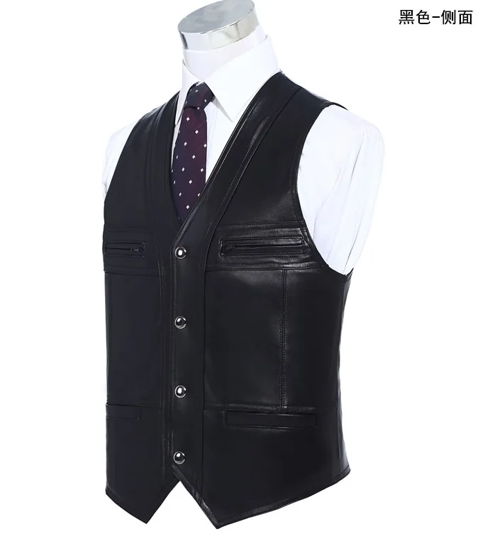 Men\'s Genuine Gentleman Business Casual Slim Fit Sheepskin Real Leather Waistcoat Tank Top Sleeveless Jacket Vest