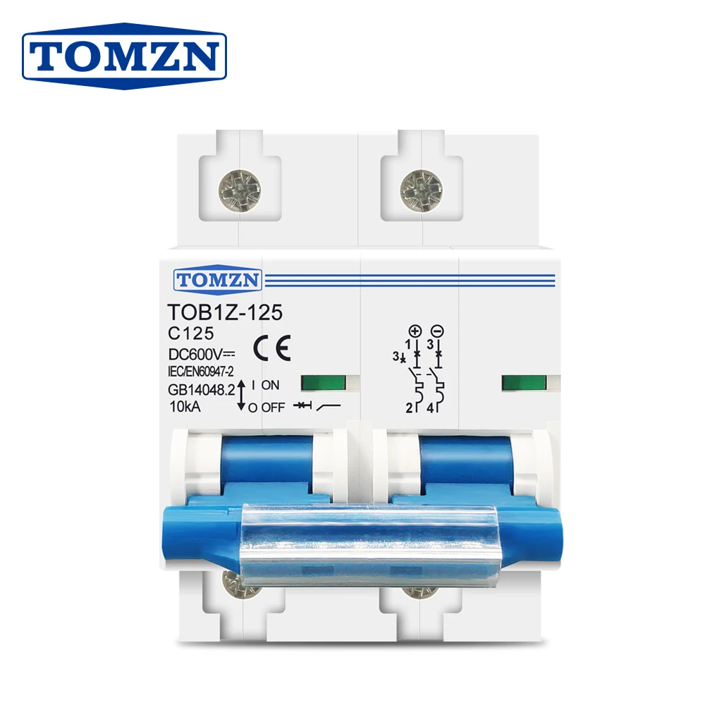 TOMZN 2P DC MCB 600V 125A 100A 80A Circuit Breaker PV System Battery Main Switch