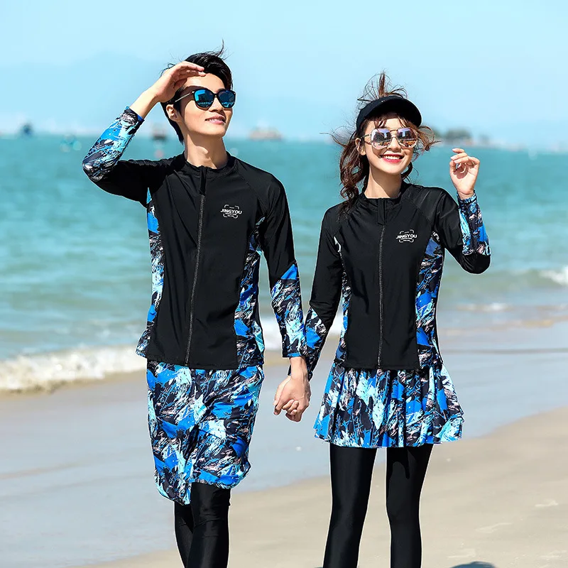 Men/Women Long Sleeve Rash Guard Sun UV Sun Protection Zip Front Swimsuit Shirt Leggings Printed Surfing Kayak Swim Top & Bottom