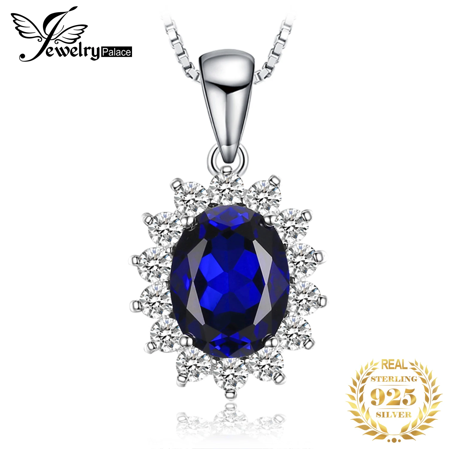 

JewelryPalace Princess Diana Created Blue Sapphire 925 Sterling Silver Pendant Necklace for WomenNo Chain