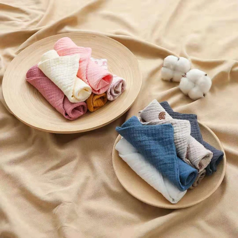 Lot de 5 serviettes en mousseline pour bébé, lingettes pour le visage et les mains, mouchoir de bain