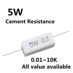 Resistencia de potencia de cemento cerámico, 5 piezas, 5W, 39, 47, 51, 56, 75, 82, 100, 120, 150 ohm, 39R, 47R, 51R, 56R, 75R, 82R, 100R, 120R, 150R, 5%