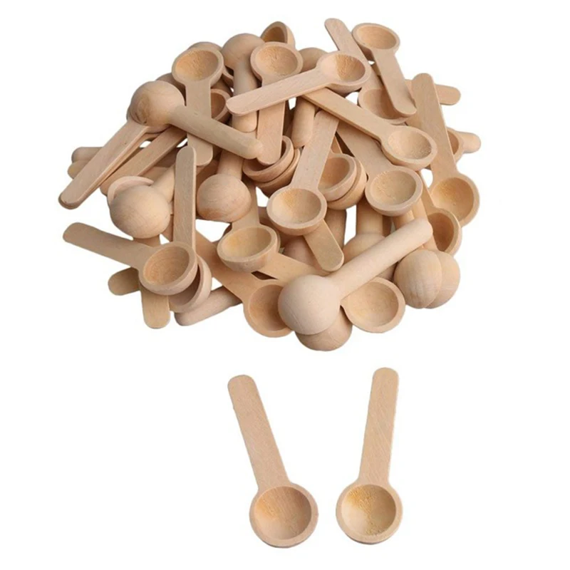 100Pcs Mini Nature Wooden Home Kitchen Cooking Spoons Tool Scooper Salt Seasoning Honey Coffee Spoons