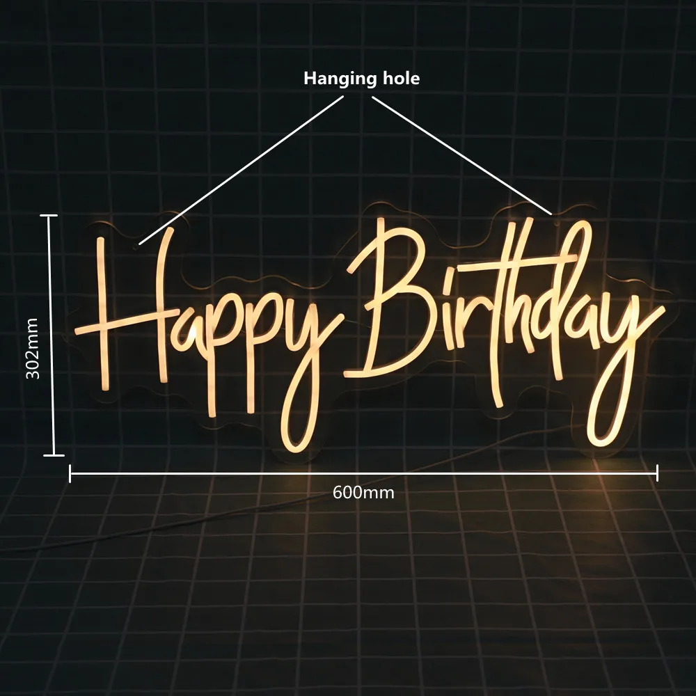 USB Operated 'Happy Birthday' LED Neon Sign Wall Hanging Light for Party Bar Club Home Restaurant Decor
