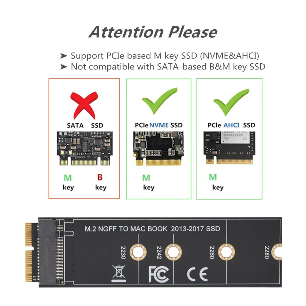 Tarjeta adaptadora de conversión M.2 NVME SSD para MacBook Air Pro Retina 2013-2017 NVME/AHCI SSD Kit mejorado para A1465 A1466 A1398 A1502