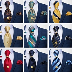 DiBanGu-Corbata Formal de negocios a rayas de oro marino para hombre, conjunto de anillo de gemelos, corbata de seda tejida Jacquard, corbata de boda