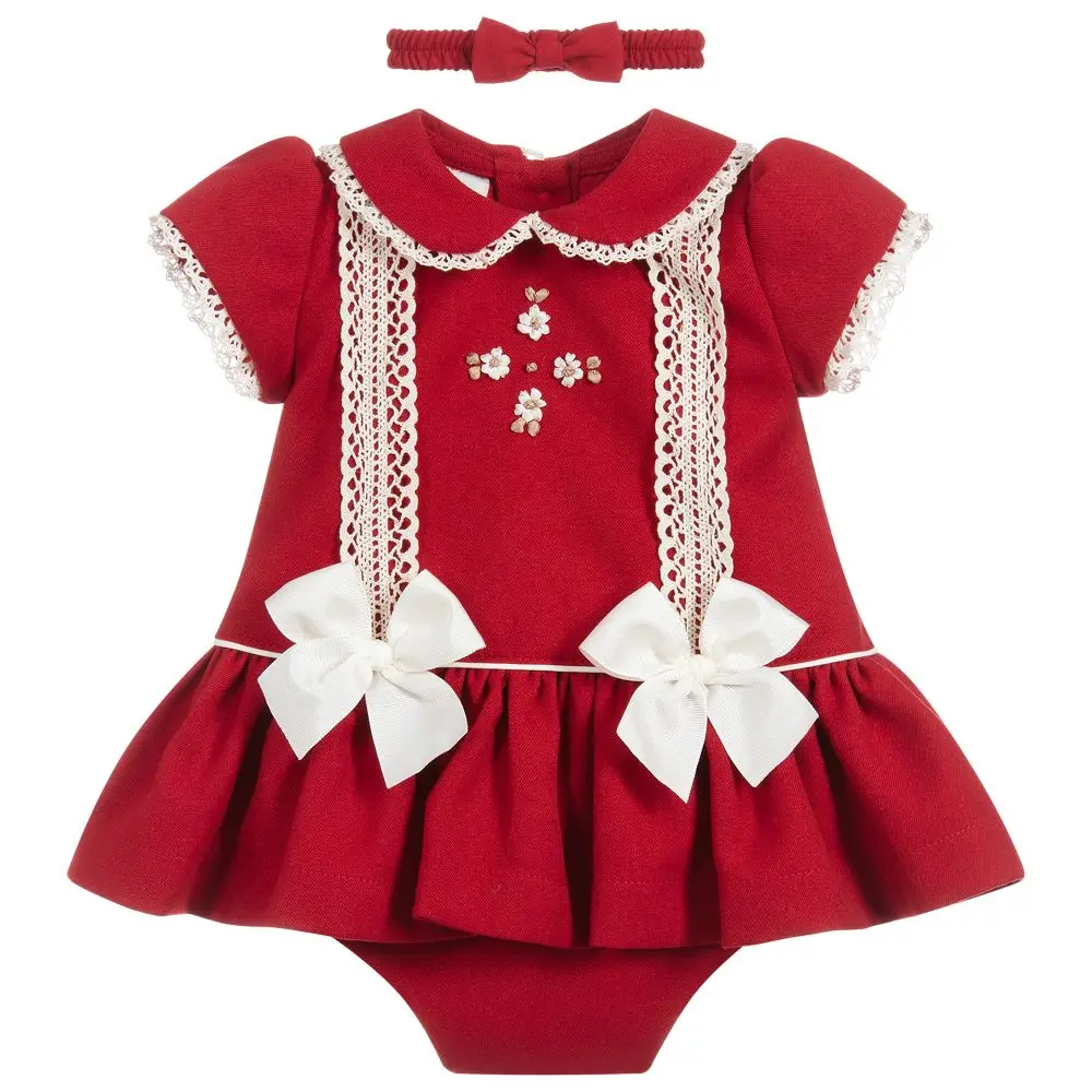 

3 шт., красное платье + шорты + повязка на голову для новорожденных девочек