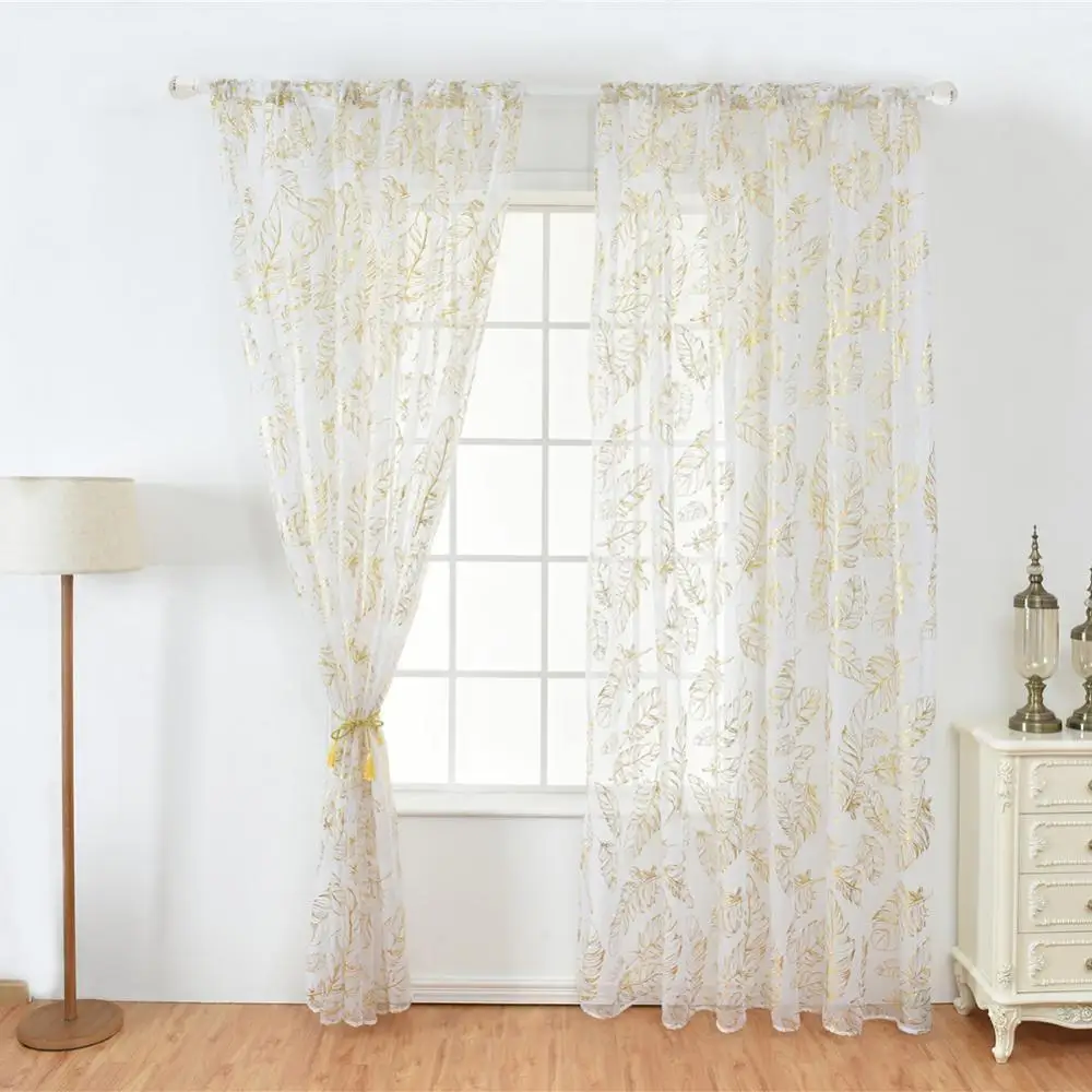 European Feather Design Cute Curtains Drape For Living Room Balcony Window Leaf Tulle Voile Sheer Blinds Curtain Decor