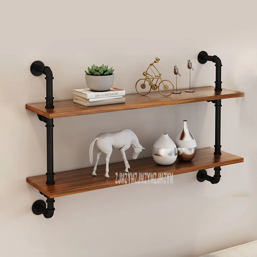 

80cm Width 2 Layer Industrial Retro Bookshelf Wall Mounted Wall Hanging Shelf Open Bookshelf Iron Pipe Metal Shelf Home Decor