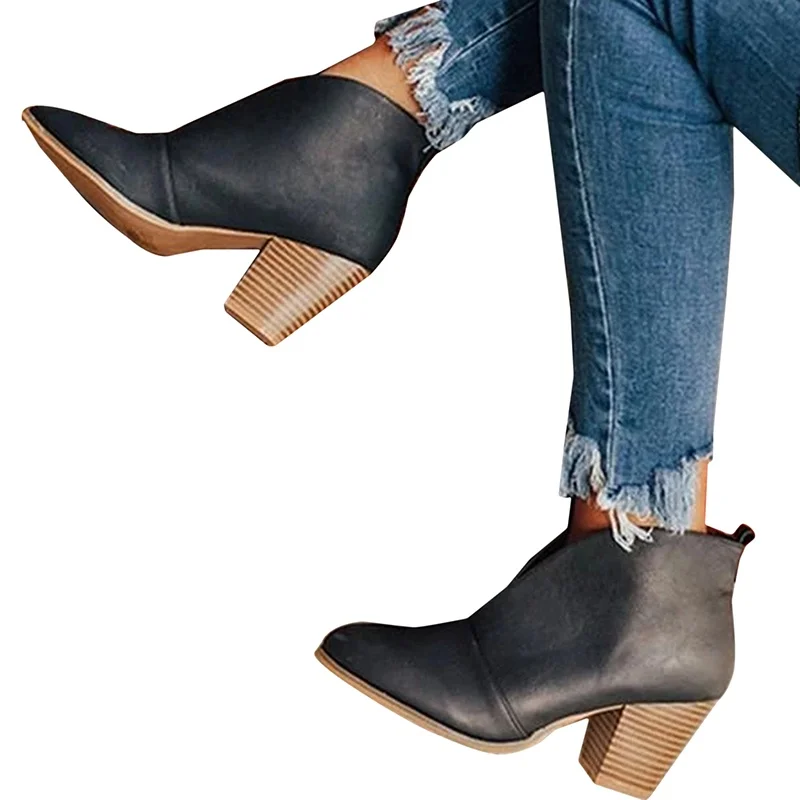 Women Thick Heel Ankle Boots Short Boots Autumn and Winter Women Shoes Casual Comfortable Booties Open Booties Hollow out Boots