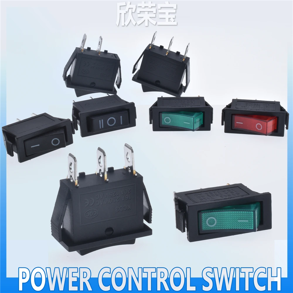 5PCS KCD3 Rocker Switch ON-OFF ON-OFF-ON 2 Position 3Pins Electrical equipment With Light Power Switch 16A 250V / 20A 125V AC