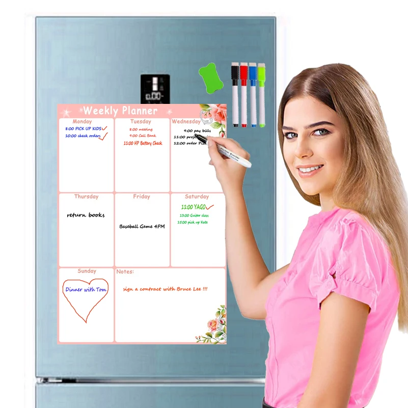 

A3 Magnetic Calendar Panner for Refrigerator Weekly Planner White Board To Do List Organizer Board Kitchen Smart Board Markers