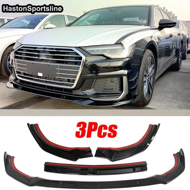 A6 C8 Front Lip Gloss Black Splitter for Audi A6 C8 2019-2020 3Pcs/Set