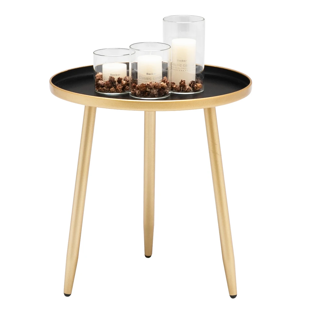 Artisasset Iron Round Side End Table Black & Golden Coffee Table Side Table End Table US Warehouse