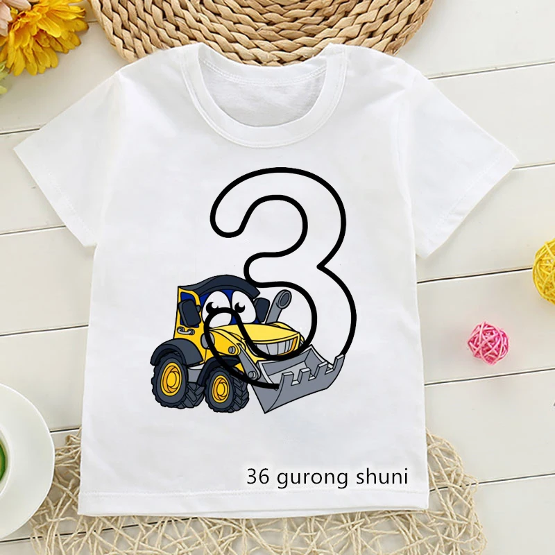 Funny boys t shirt cool excavator graphics 1to7 years old birthday digital party costume for kids birthday gift shortsleeve tops