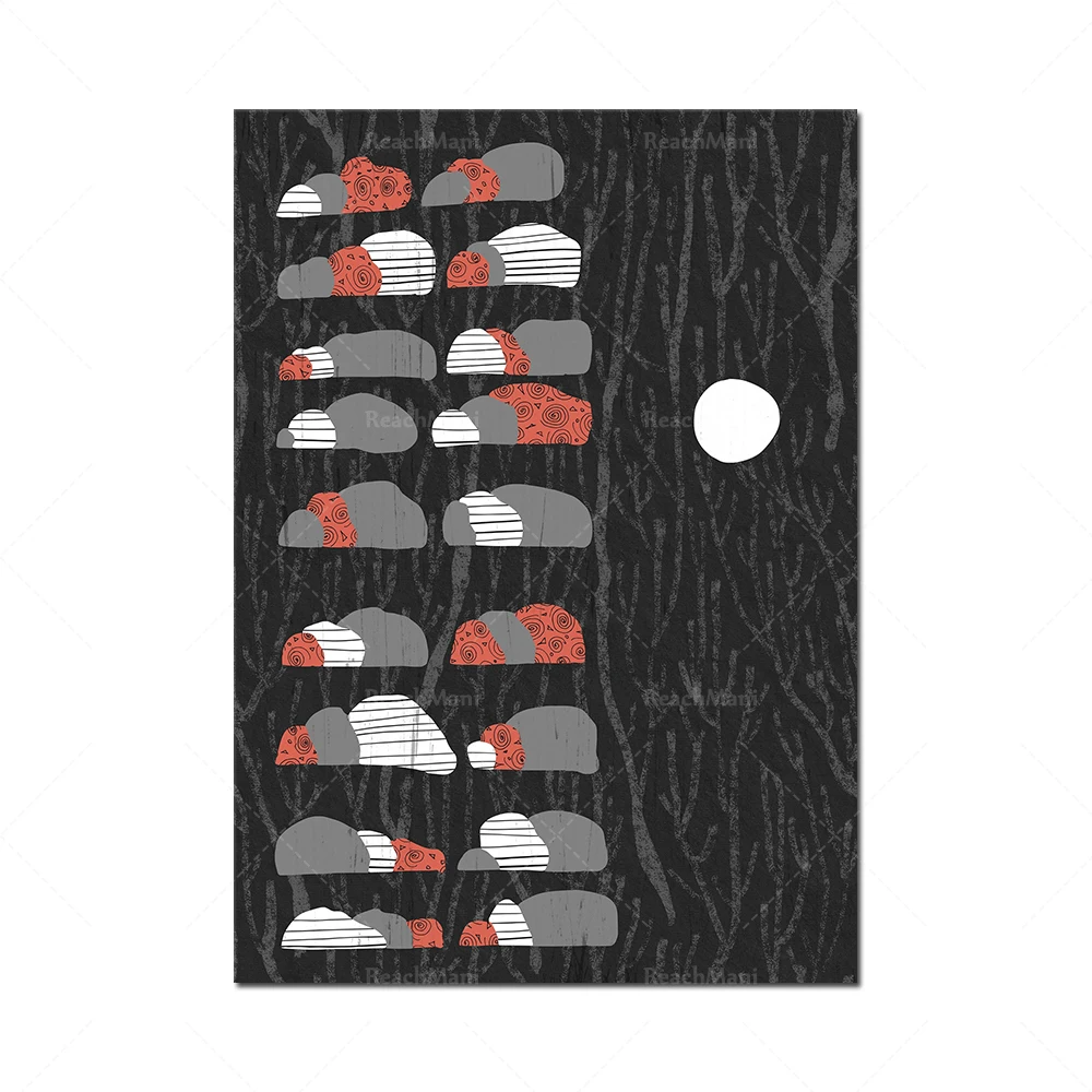 Visages abstraits jour et nuit- noir, blanc, orange