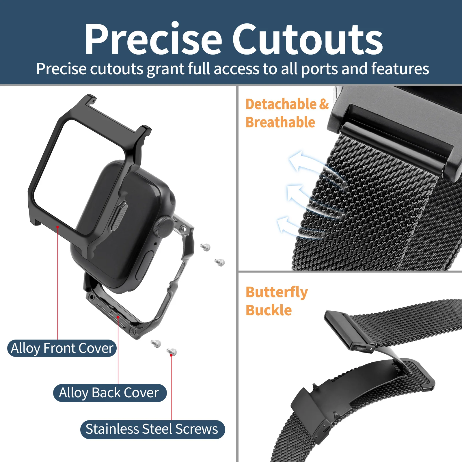 Milanese Loop Strap For Apple Watch Series 6 5 4 44mm 40mm Metal Stainless Steel Protected Glass Case For Apple Watch Band 44mm